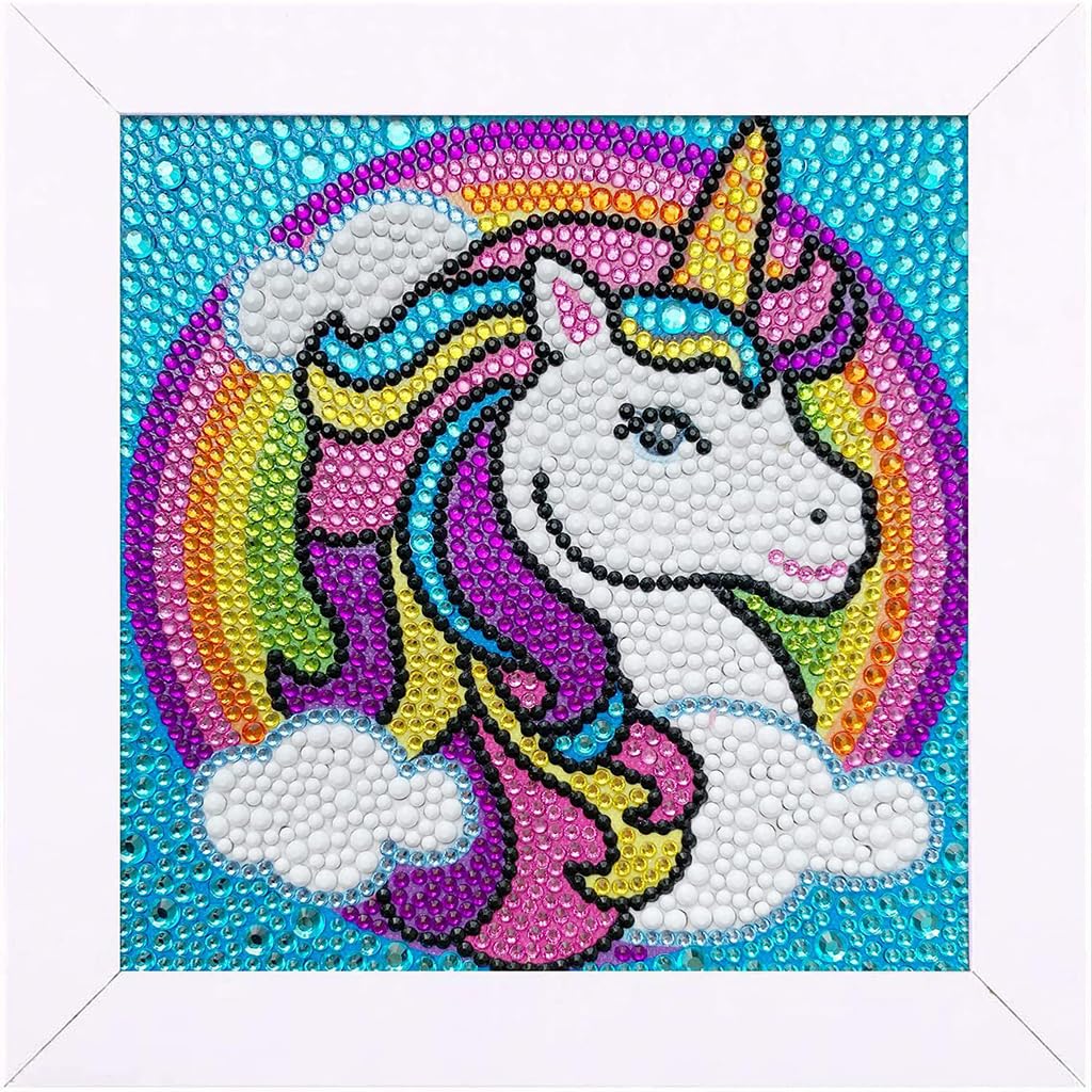 PATPAT DIY 5D Diamond Painting Kit for Kids Rainbow Unicorn Diamond Art Supplies, Arts and Crafts Painting with Frame & Tool, Unicorn Diamond Painting Art Kits for Children Unicorn DIY Desk Decor