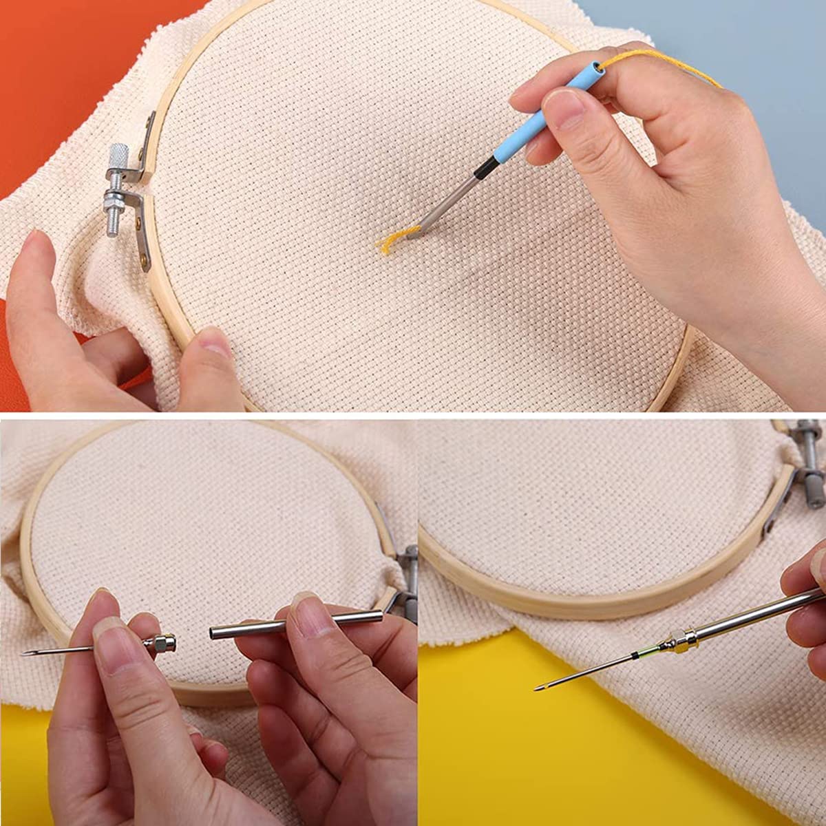 HASTHIP 12PCS Punch Needle Set for Women Girl, Embroidery Beginner Kit with Punch Needles Sewing for Needle Punch DIY Sewing