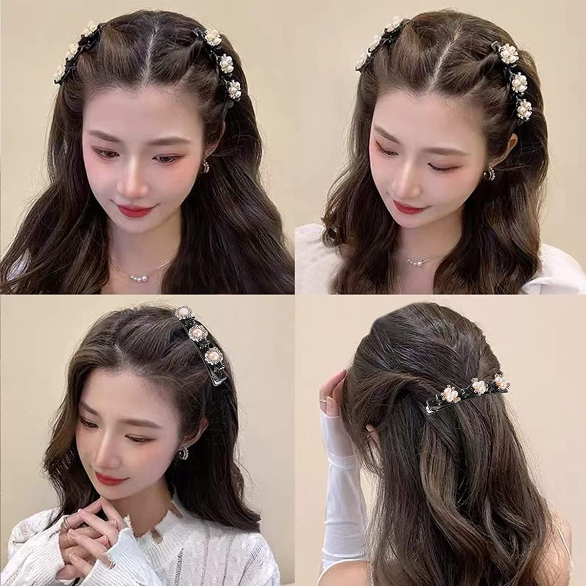 PALAY 4pcs Hair Braid Pearl Hair Clip for Girl Magic Hair Claw Clips Hair Barrettes Hair Accessories Hair Dressing for Teen Girls Braided Hair Clip ashion Hairdressing Styling Tool Hairpins