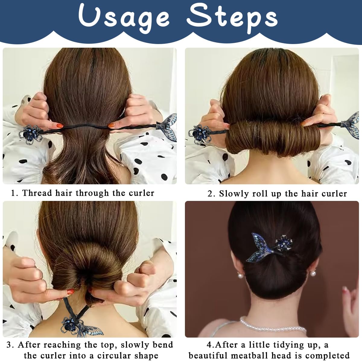 PALAY Magic Hair Bun Maker for Hair Mermaid Tail Rhinestone Hair Bun Shaper Elegant Floral Hairstyle Twist Hair Bun Accessories for Women & Girls Daily, Party, Wedding