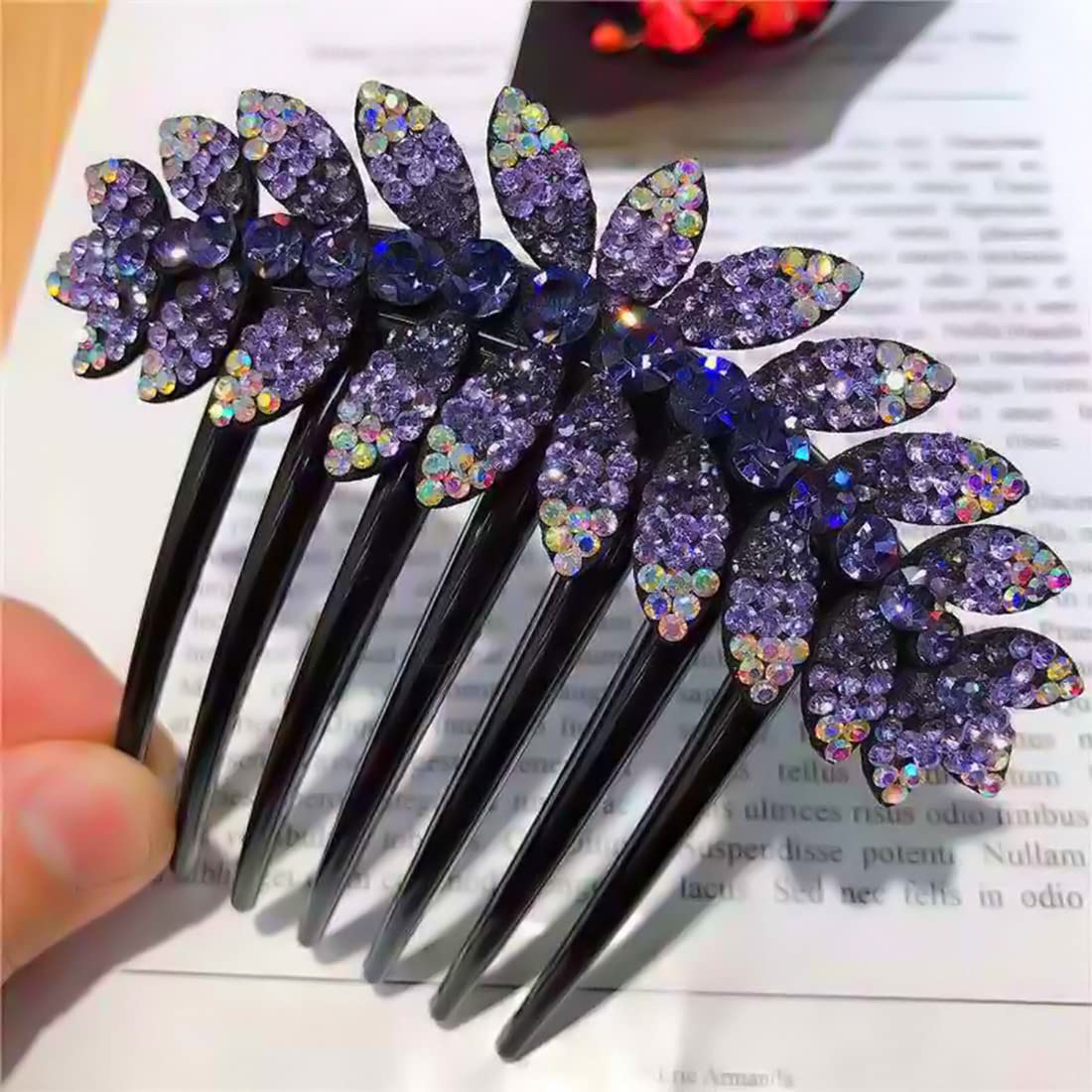 PALAY Purple Leaf Hair Clips for Women Flower Hair Comb Pins Slide Hair Clips for Girls Crystal Barrettes Bridal Charm Hair Accessories(Purple)