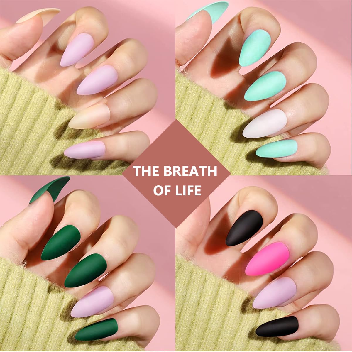 MAYCREATE 12 Color press on nails Sets, Artifical Nails Extension Almond Shape, French Artificial Nail Kit Jelly Glue on False Nails for Women Girls
