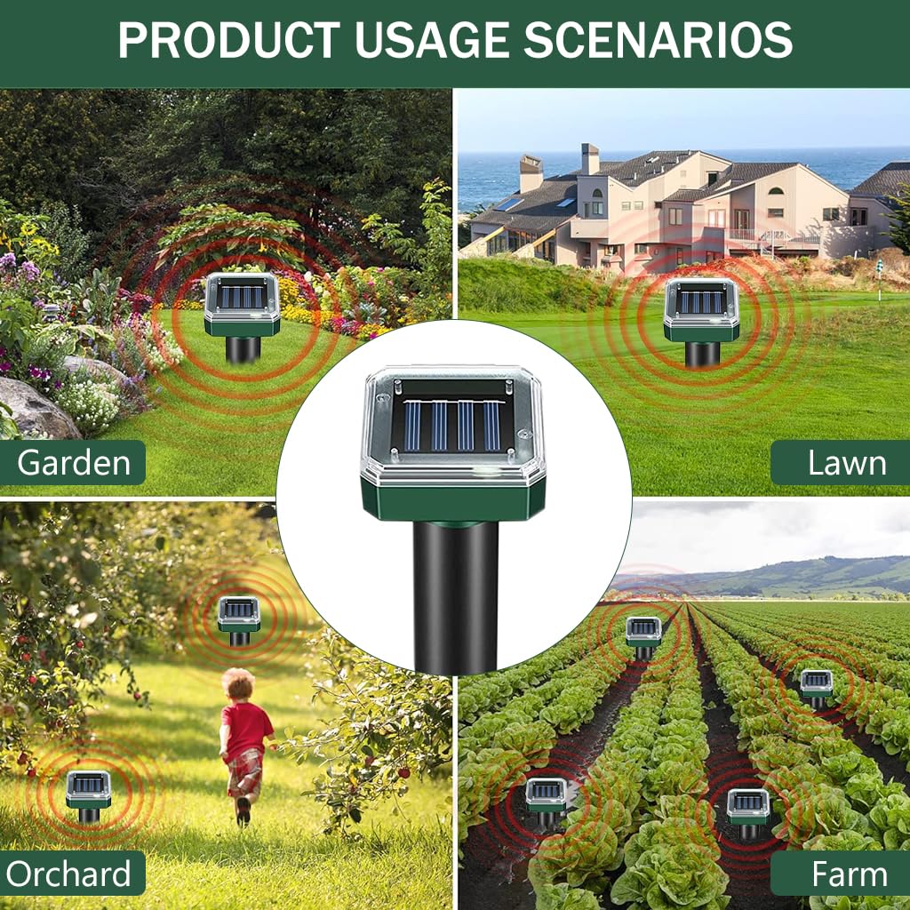HASTHIP 4Pcs Solar Ultrasonic Animal Repellent - IP65 Waterproof Animal Repellent - 26cm Outdoor Animal Repellent Devices - Switchable Ultrasonic Animal Repellent for Mice, Rodent, Birds