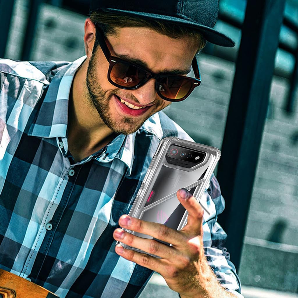 ZORBES Phone Case for Asus ROG Phone 7 TPU Phone Cover for Asus ROG Phone 7 Transparent PC Phone Case with Magnet Folding Phone Stand Shockproof 2 in 1 Phone Case for Asus ROG Phone 7