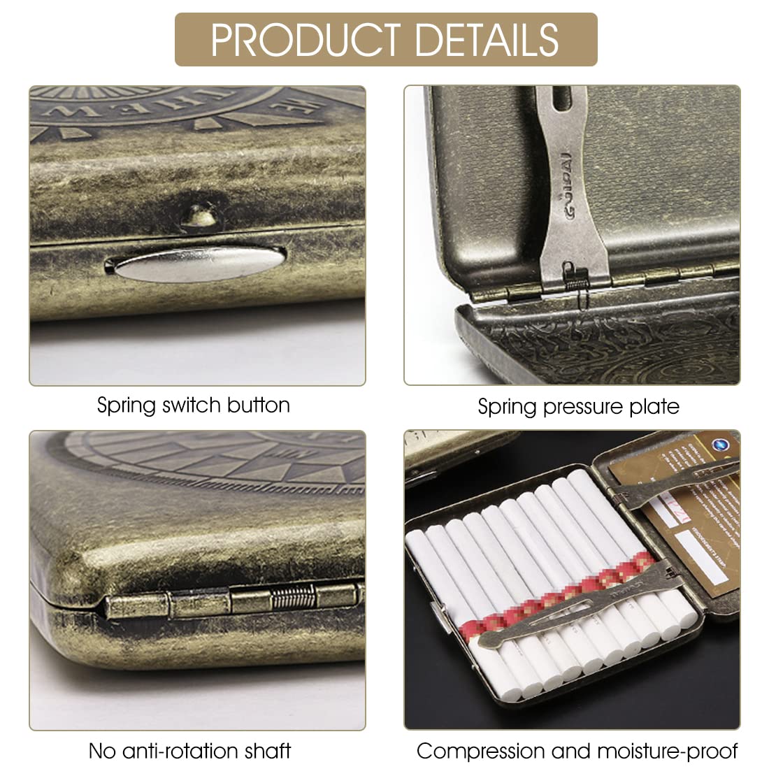 GUSTAVE Metal Cigarette Case, Retro Cigarette Case, 85mm King Size, Sturdy Double Sided Spring Clip, Pocket Size (20 Cigarettes Capacity)