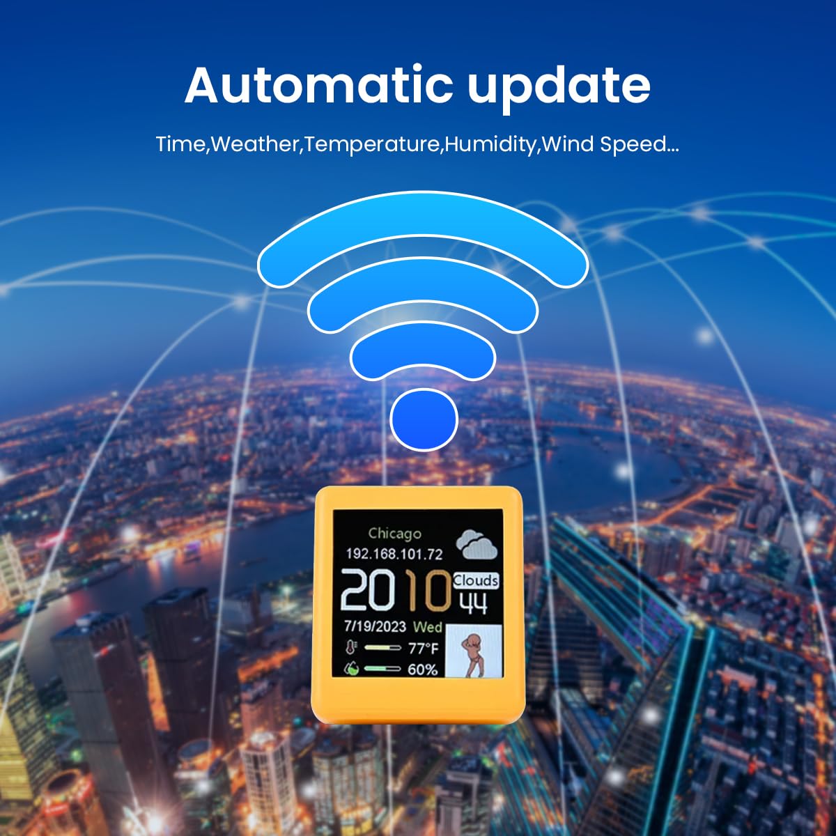 HASTHIP USB Rechargeable Alarm Clock Smart WiFi Alarm Clock Color LCD Desk Alarm Clock with Weather Station, Hygrometer & Thermometer, Auto Update Real Time Weather, NTP Auto Time Synchronization