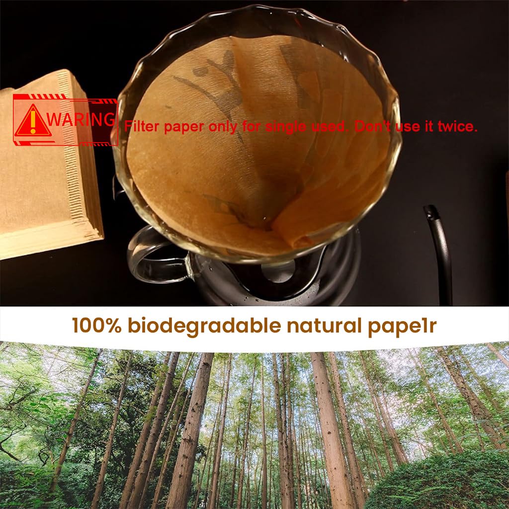 Supvox 100 Counts Coffee Filter Paper for Brewing Coffee Natural Unbleached Coffee Filter Paper Cone-Shape Disposable Coffee Filters Paper Fit for Drip Coffee, Box Packed