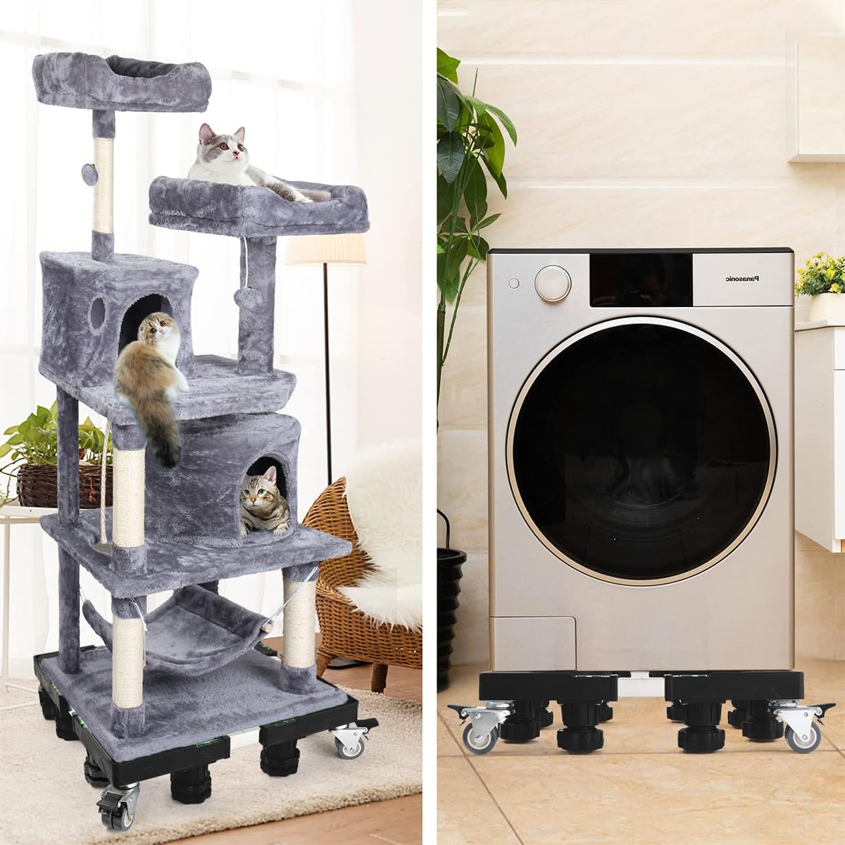 HASTHIP Washing Machine Stand Fridge Stand Movable Base with 4 Locking Swivel Wheels Appliance Furniture Mobile Base Cart for Mini Fridge, Washing Machine, Refrigerator, Moving Cart (4 Wheels) 15-24