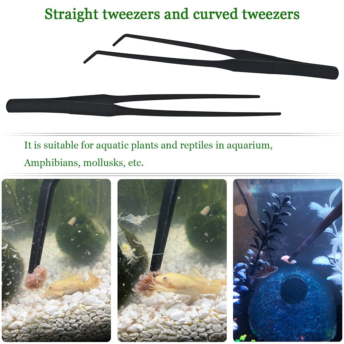 Qpets 2 Pcs Aquarium Aquascaping Tools for Fish Tank Stainless Steel Pointed & Curved Tweezers Set 27cm/10.6 inches Tweezers for Aquarium Planted Aquarium Accessories, Weather Resistant