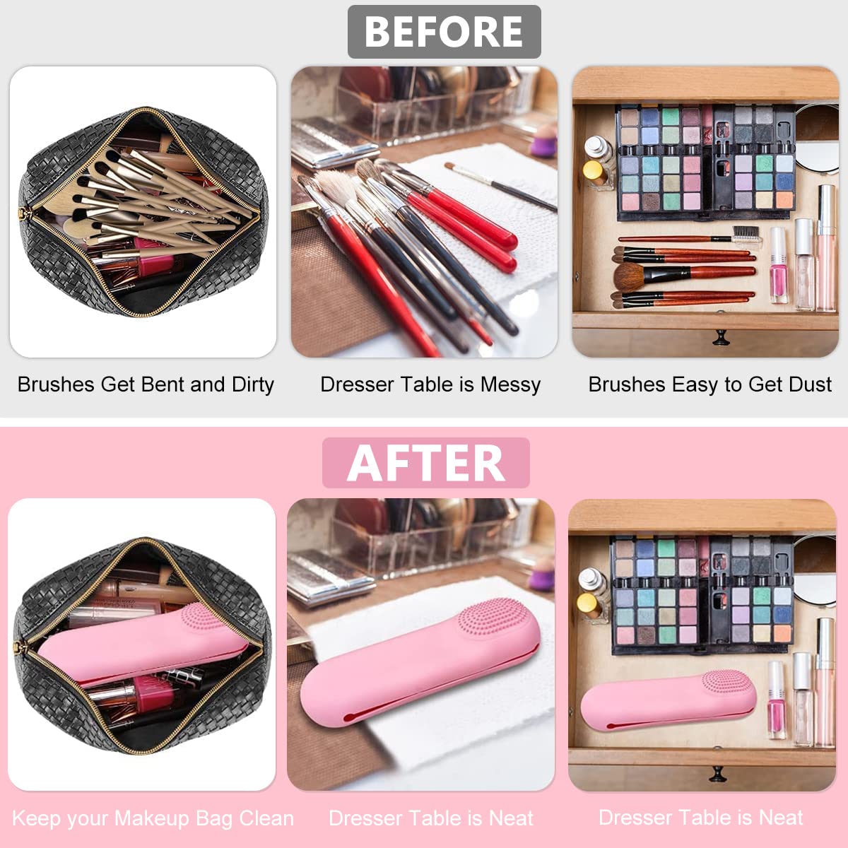 MAYCREATE Makeup Brush Holder Silicone Cosmetic Makeup Brushes Travel Case with Brush Cleaning Function, Soft Sleek Makeup Tools Organizer, Magnetic Closure (Brush Not Included)