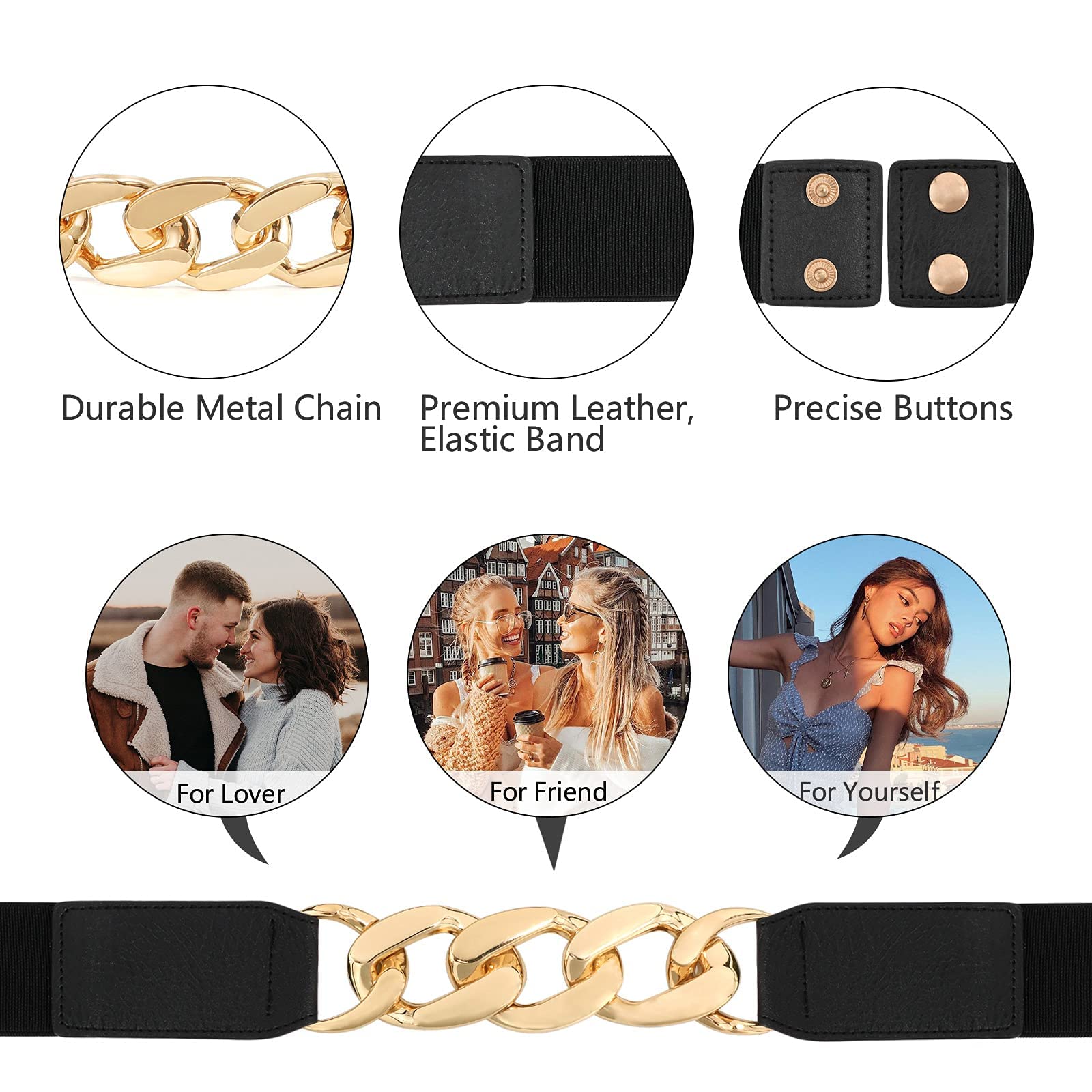PALAY Fashion Women Wide Elastic Belt For Dress Ladies Stretchy Belt with Interlocking Buckle-Golden(length 60-80cm