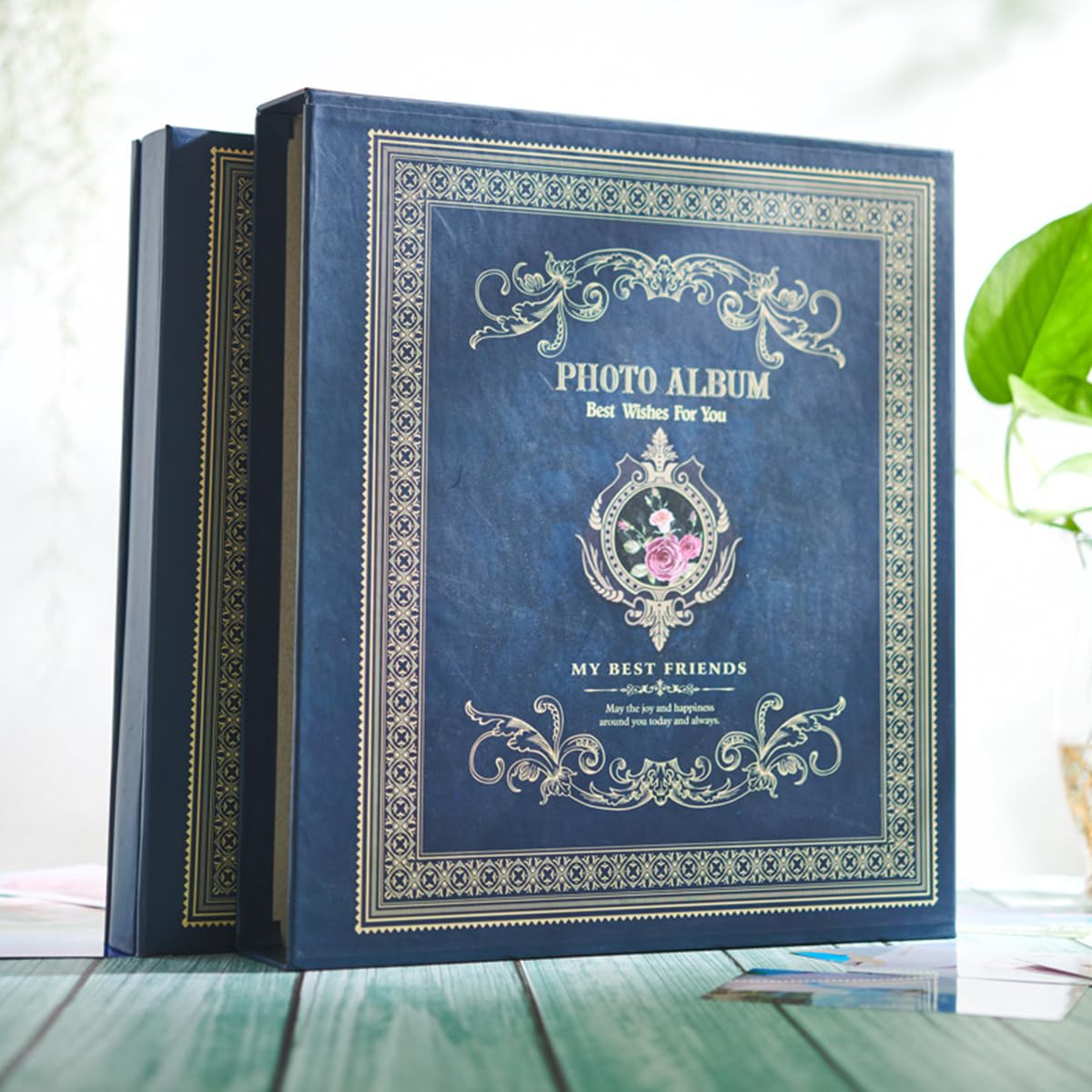 HASTHIP Versatile Photo Album for 6'' Photos, Extra Large Capacity Classic Vintage Pictures Albums, 500 PP Transparent Pockets, Hard Cover with Vintage Embossing, 33.5x30x5.7cm