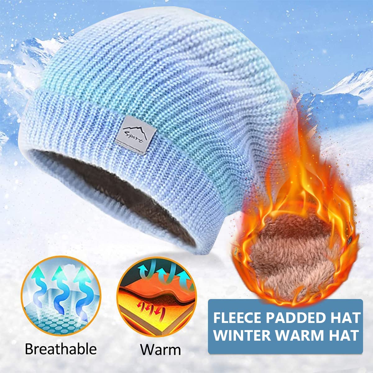 PALAY Beanie Cap for Women Fleece Lined Winter Hat with Neck Warmer Scarf for Women Girls, Fashion Knit Warm Winter Cap Scarf Set (Blue)