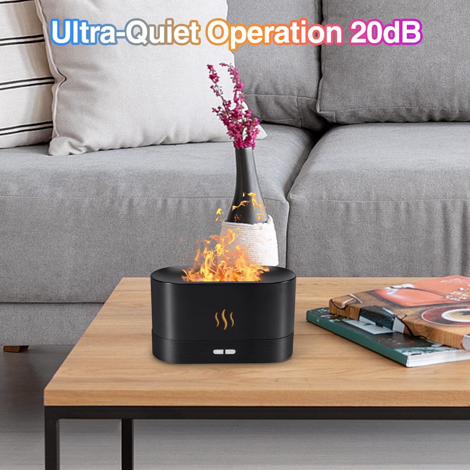 HASTHIP Flame Humidifier for Room Moisture 7 Colors Light Essential Oil Permitted 180ML 24dB Air Humidifier for Bedroom with Ultrasonic Cool Mist Car Desktop Office Humidifier