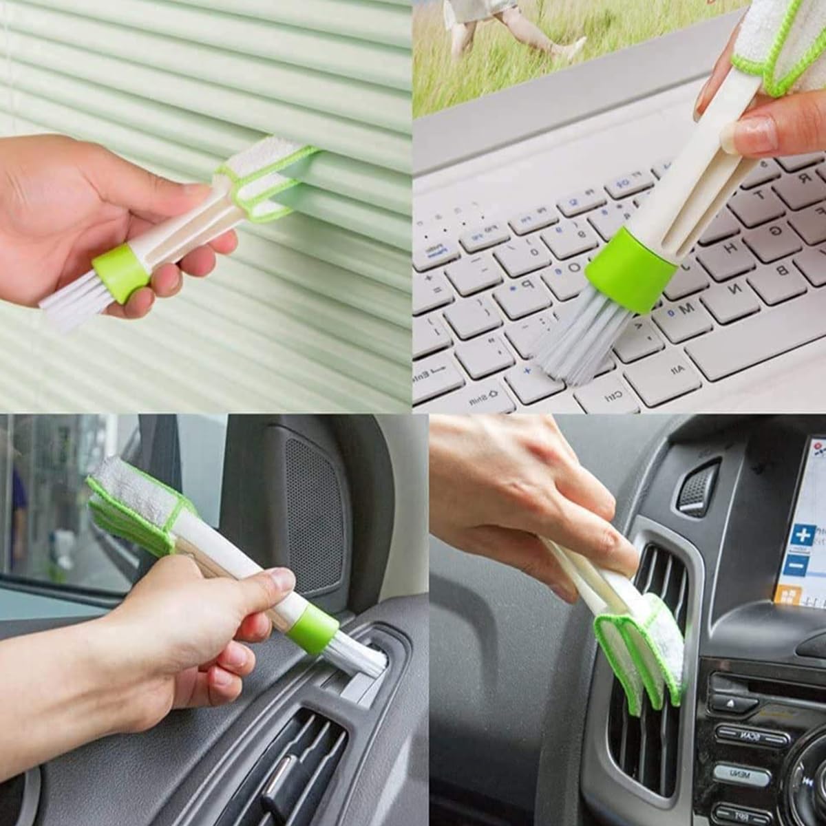 STHIRA Premium Car Interior Detailing Brush Set 3 Pcs, Dual-Head Design, Soft Microfiber Bristles For Dashboard, Vents & Leather, Universal Fit For Cars & Motorcycles, Multi-Purpose Cleaning Kit