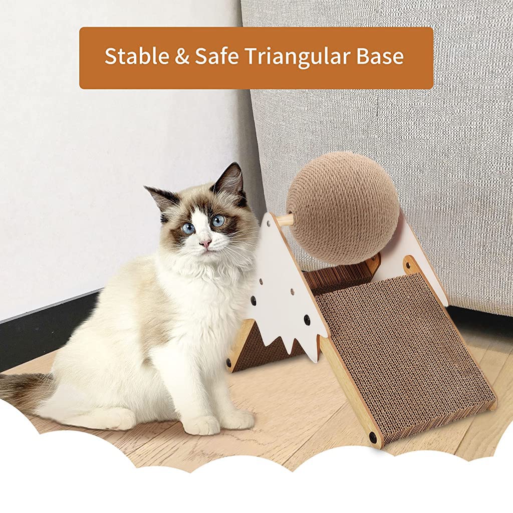 Qpets Cat Scratch Pad Cat Scratcher Toy Rack, Natural Sisal Ball Toy for Cat, Non-Slip Scratch Pad for Cats, Cat Ball Toy Scratcher for Indoor Cats and Kittens, No More Scratches on Sofa