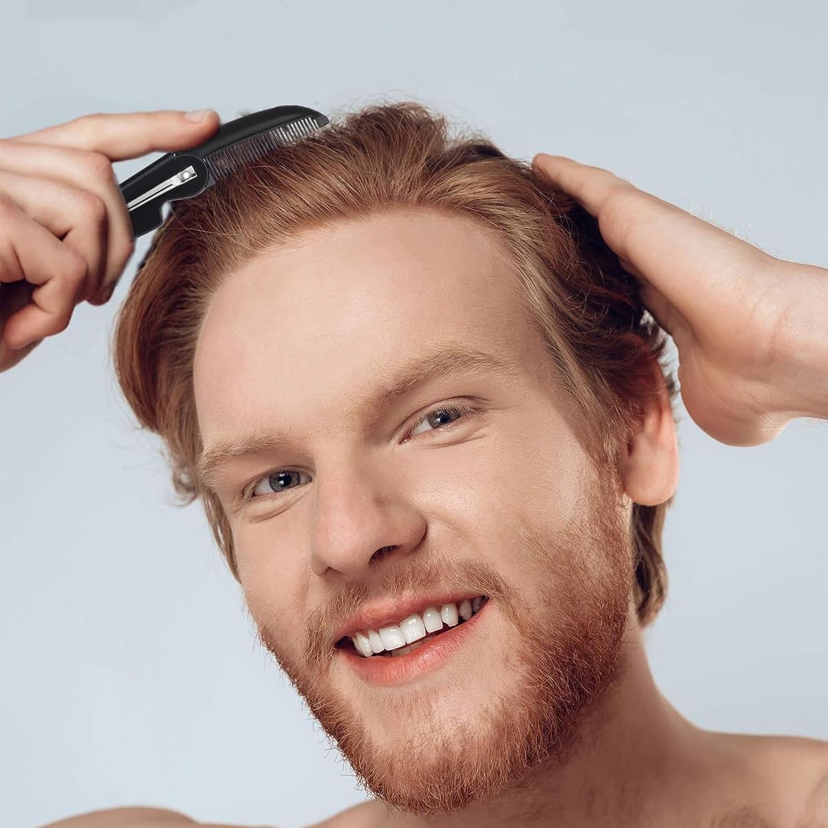 MAYCREATE Beard Comb for Men, Folding Fine Tooth Hair Comb Straightener with Acrylic Mirror, Pocket Styling Comb for Hair, Beard or Mustache
