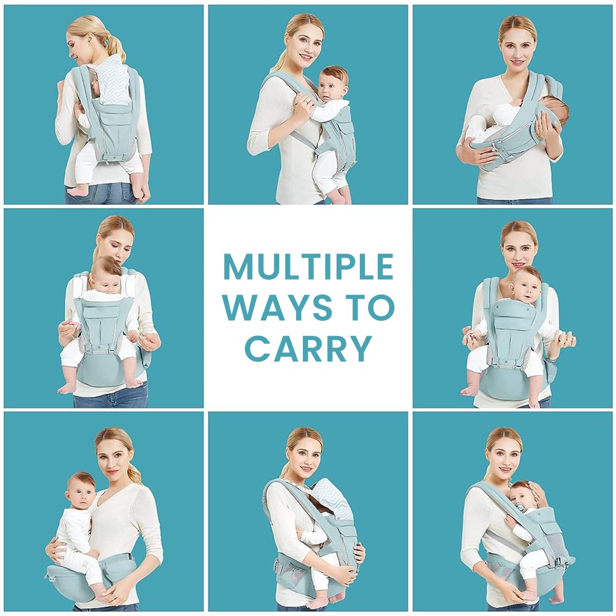 SNOWIE SOFT 6 in 1 Baby Carrier with Lumbar Support for Baby with Pockets and Bib, 360 All-Position Baby Wrap Carrier Front and Back Backpack Carrier for Newborn Infant Toddler Unerder 30kg