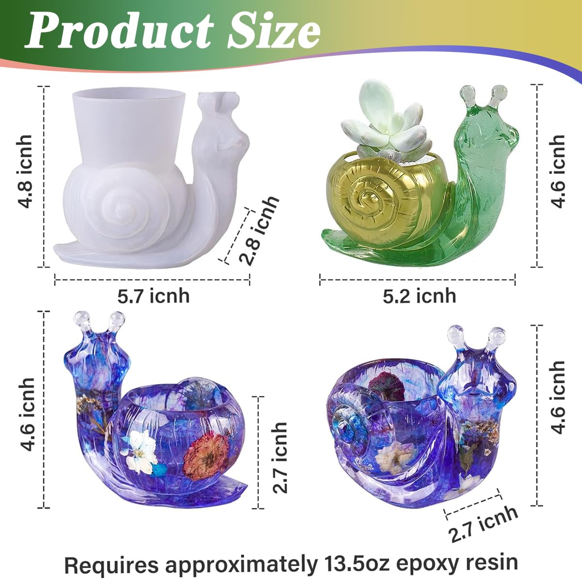 HASTHIP Snail Silicone Molds for Epoxy Resin, 3D Animal Silicone Molds for Epoxy Resin, Snail Epoxy Resin Molds for Casting Resin, DIY, Flowerpot, Home Decor, Desktop Ornament