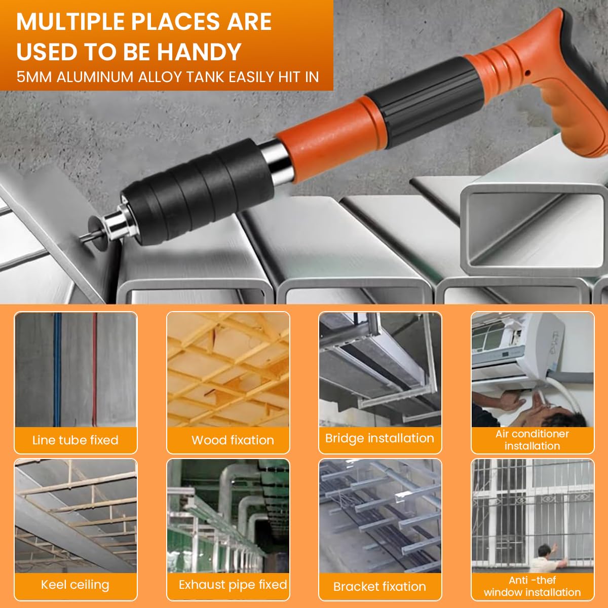 Serplex Concrete Manual Nail Gun Kit with Steel Nails, Adjustable Driving Force Manual Steel Nail Gun Machine Fastening Tool, Wall Anchor Wire Slotting Device Household Woodworking