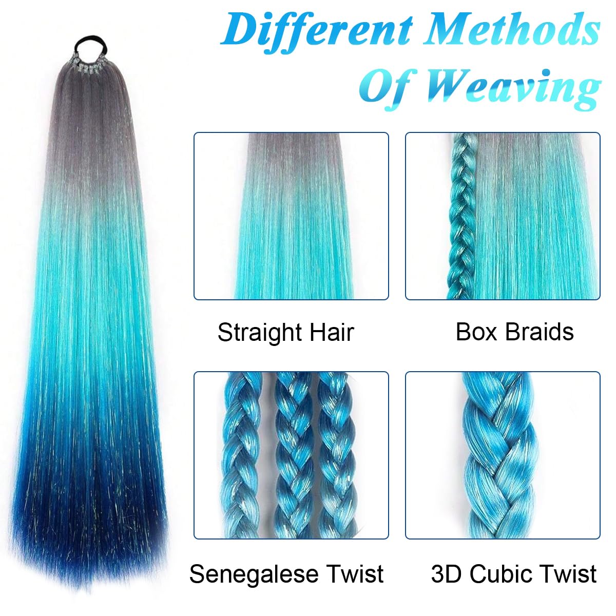 PALAY Ponytail Extension With Hair Tie 26in Colour Hair Extensions for Women Girls Braiding Rainbow Ombre Pony Tail Hair Extensions for Kids Braids Festival Rave Crazy Hair Day