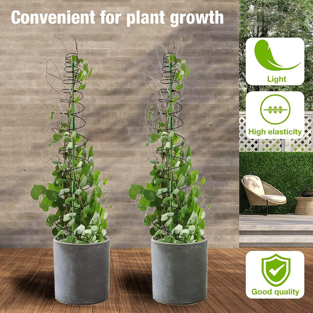 HASTHIP 2 Sets Plants Trellis Iron Adjustable 53.6 Inches Spiral Up Climbing Trellis DIY Assembly Plant Climb Up Trellis Garden Climbing Plants Trellis for Beans, Vine, Flower Pot