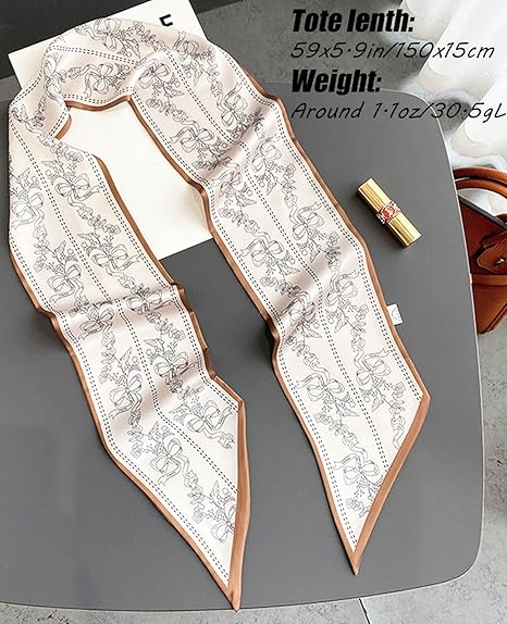 SANNIDHI® Neck Scarf for Women Elegant Floral Necktie Scarf for Women Ribbon Scarf Ice Silk Polyester Decorative Twilly Scarf for Handbag Gift for Women Mother' Day Gift, 30x150cm