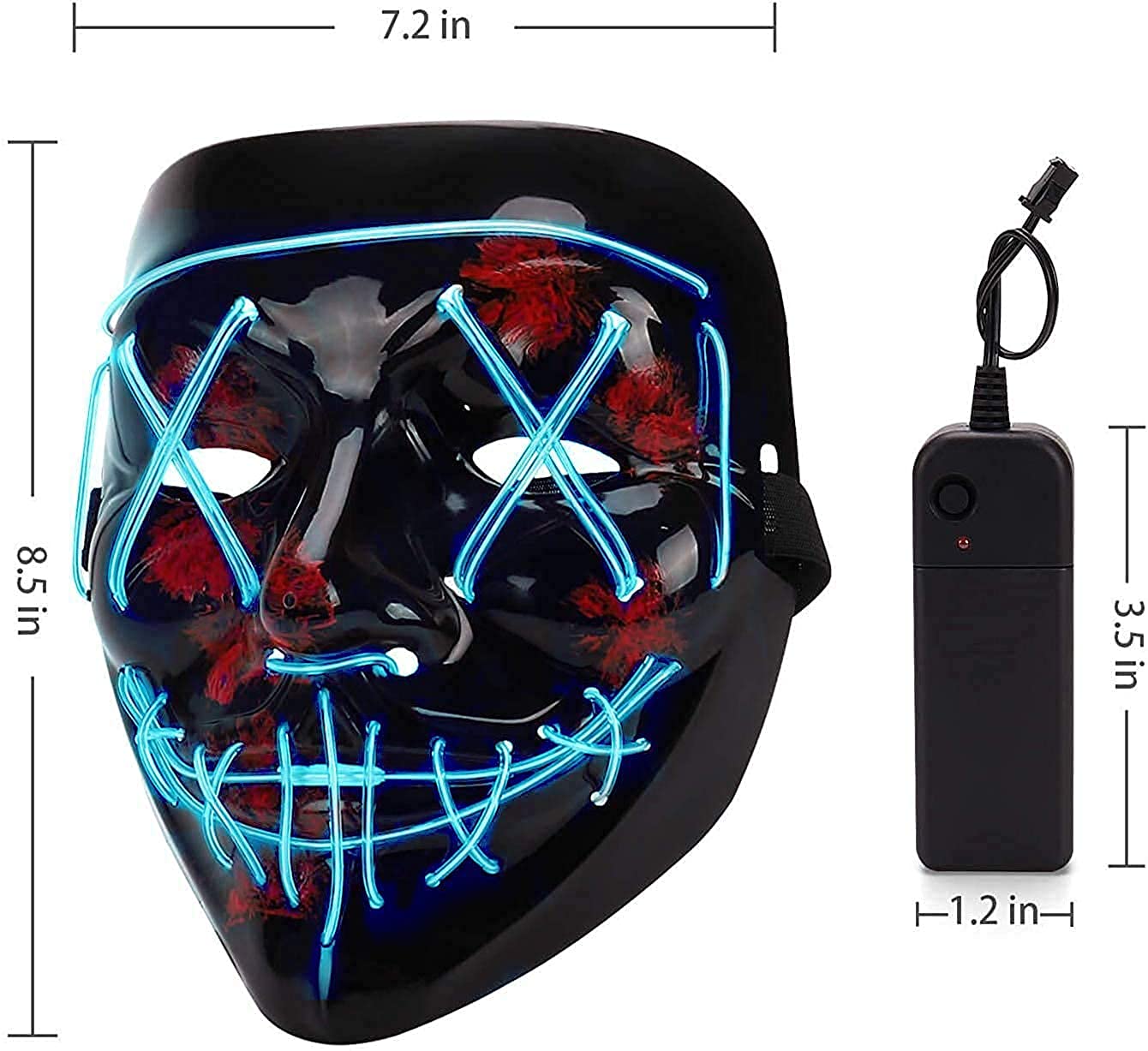PATPAT Halloween Light Up Mask LED Mask EL Wire Scary Mask for Halloween Festival Party ,Masquerade Cosplay Light Up Face Mask for Men Women Kids (Half Blue & Pink)