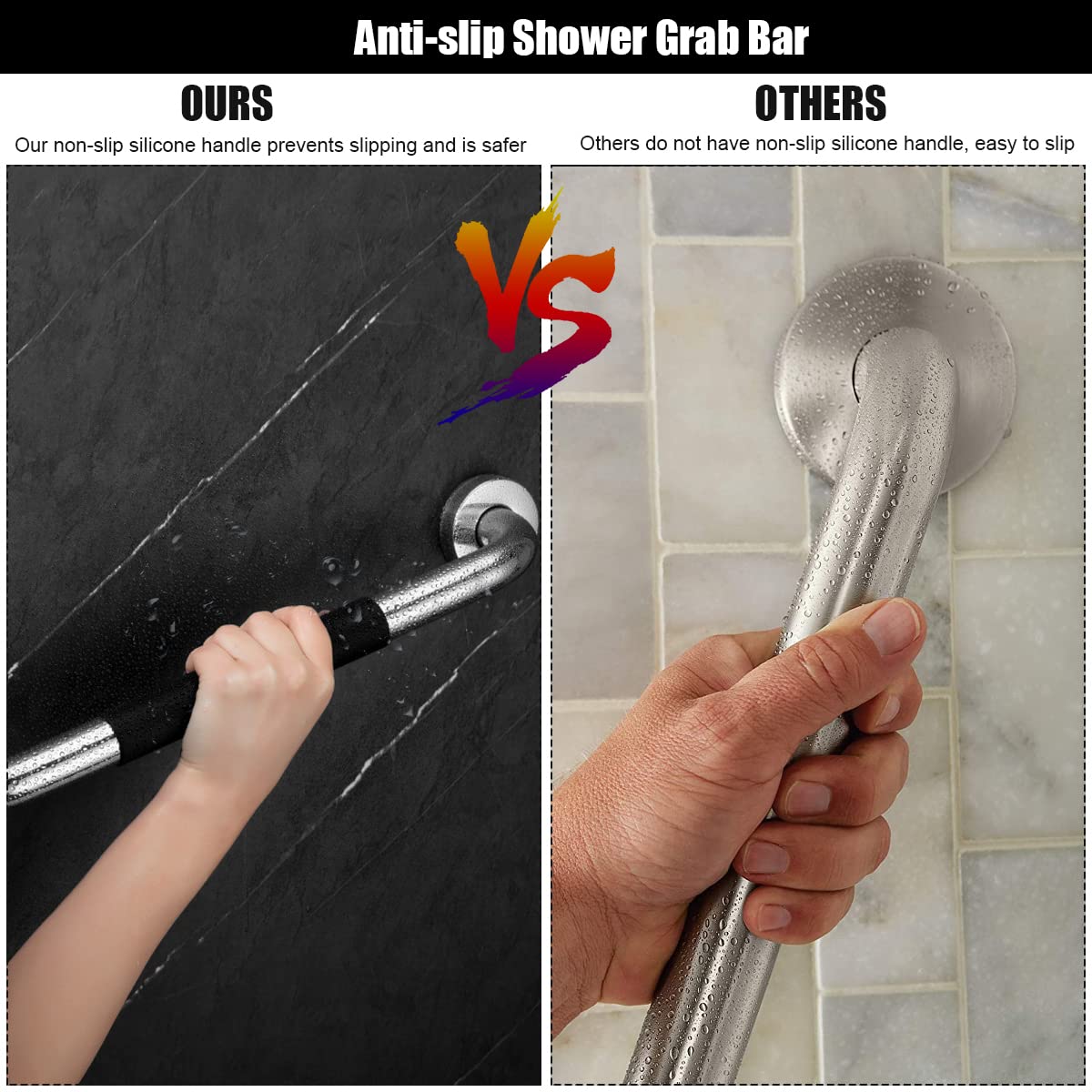 HASTHIP 2 Pack Grab Bar, 12 Inch SUS304 Stainless Steel Shower Grab Bar with Anti-Slip Nylon Rubber Grip, Multipurpose Hand Rail, Toilet Grip Bar Bathtub Handle for Elderly, Disabled, Pregnant