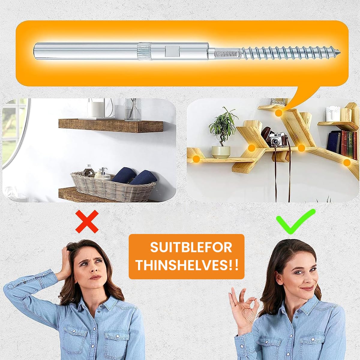 Serplex 2Pcs Concealed Floating Shelf Brackets Iron-Carbon Alloy Wall-Mounted Invisible Bracket Shelf Supporter, Bookshelf Hidden Fixed Bracket for DIY Custom Wall Floating Board Shelves