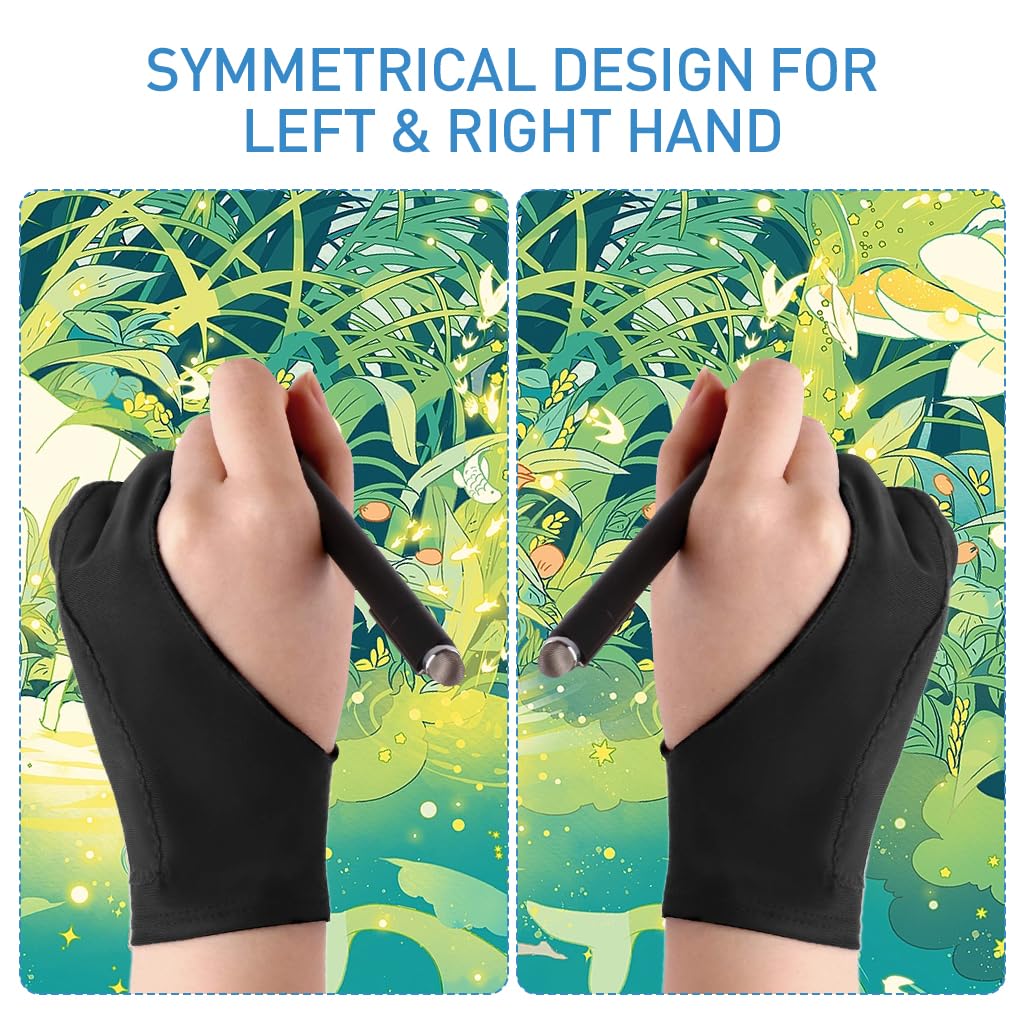 ZORBES 1 Pair Artist Glove, Drawing Glove for Tablet, Palm Rejection Gloves Graphic Tablet Glove Dight Art Glove for Drawing, Anti-fouling Two-Finger Lycra Glove for Wacom, Graphic Drawing Gloves