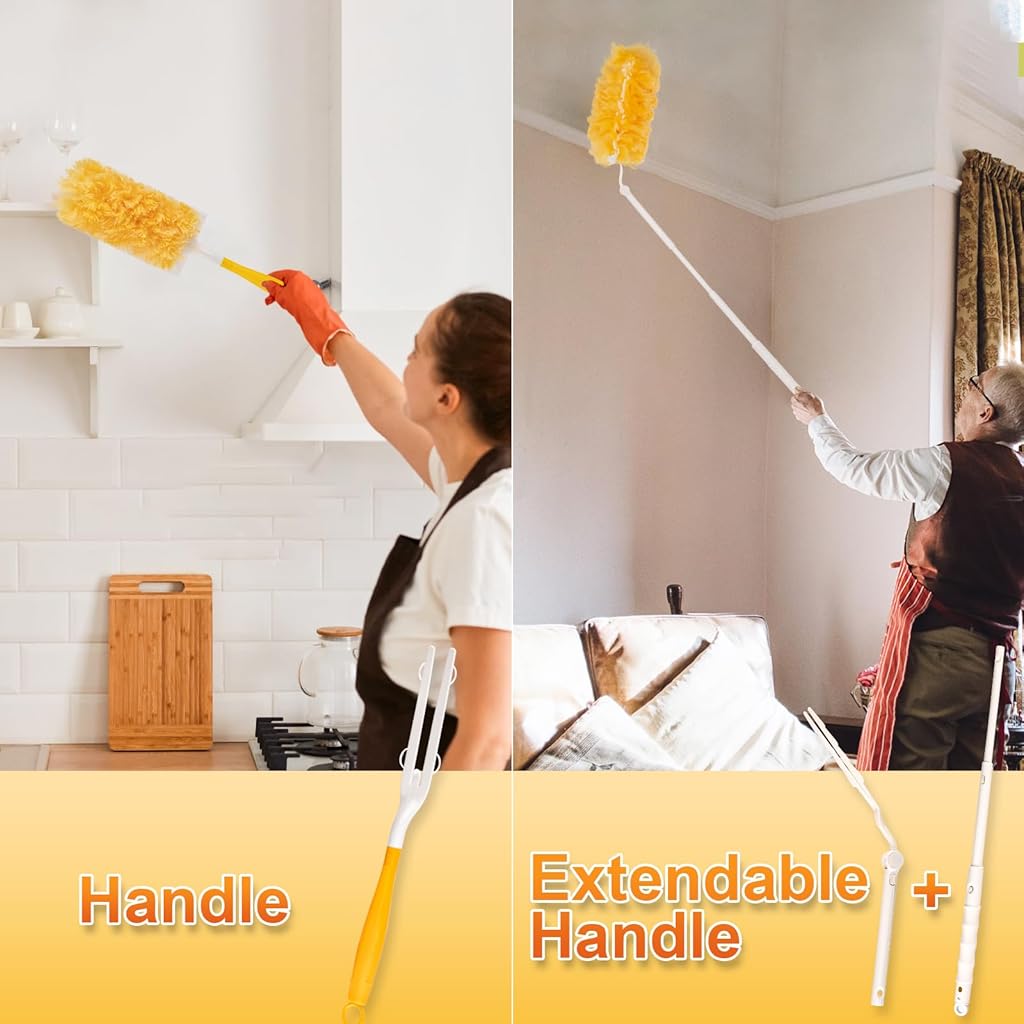 HASTHIP® Double-Sided Microfiber Duster with 20 Washable Refills, 2-in-1 Bendable Flexible & Short Handle, Reusable Dusting Tool with Anti Scratch Bendable Head for Home, Car, Office