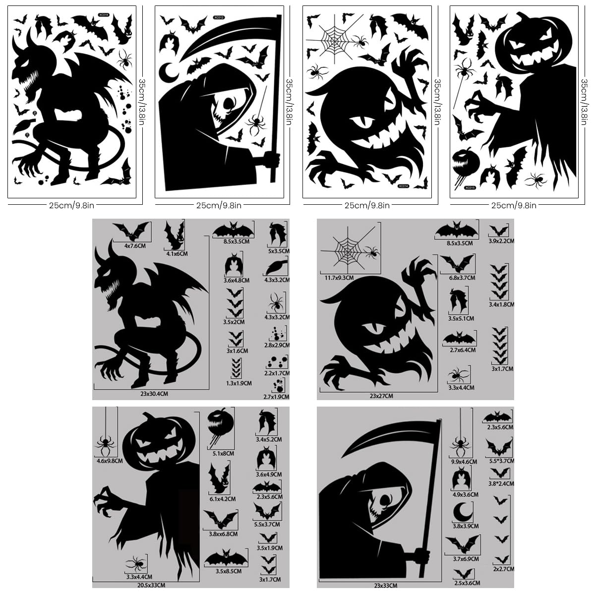 HASTHIP Halloween Window Decals Spooky Ghost Devil Window Stickers Black Silhouette Non-Adhesive Halloween Wall Stickers Halloween Party Room Decor