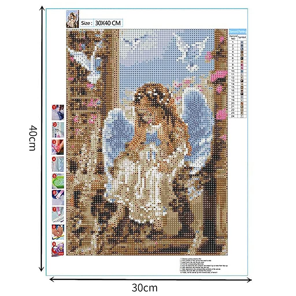 HASTHIP 5D Diamond Painting by Number Kit for Adults, Full Drill AngelDiamond Painting Rhinestone Embroidery Pictures for Adults Kids Relaxation and Home Wall Decor 30x40cm(Multi 6)
