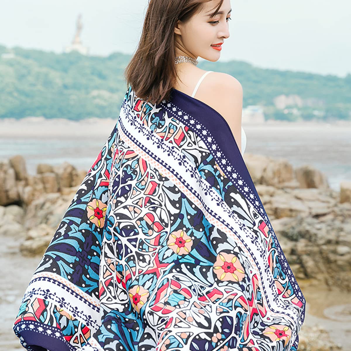 PALAY Satin Silk-Feel Scarf for Women Stylish Large Shawl Wraps For Evening Dresses, Soft Print Travel Scarf, Multi-Use Sun Protection Exotic Beach Coverups - 180 * 90cm