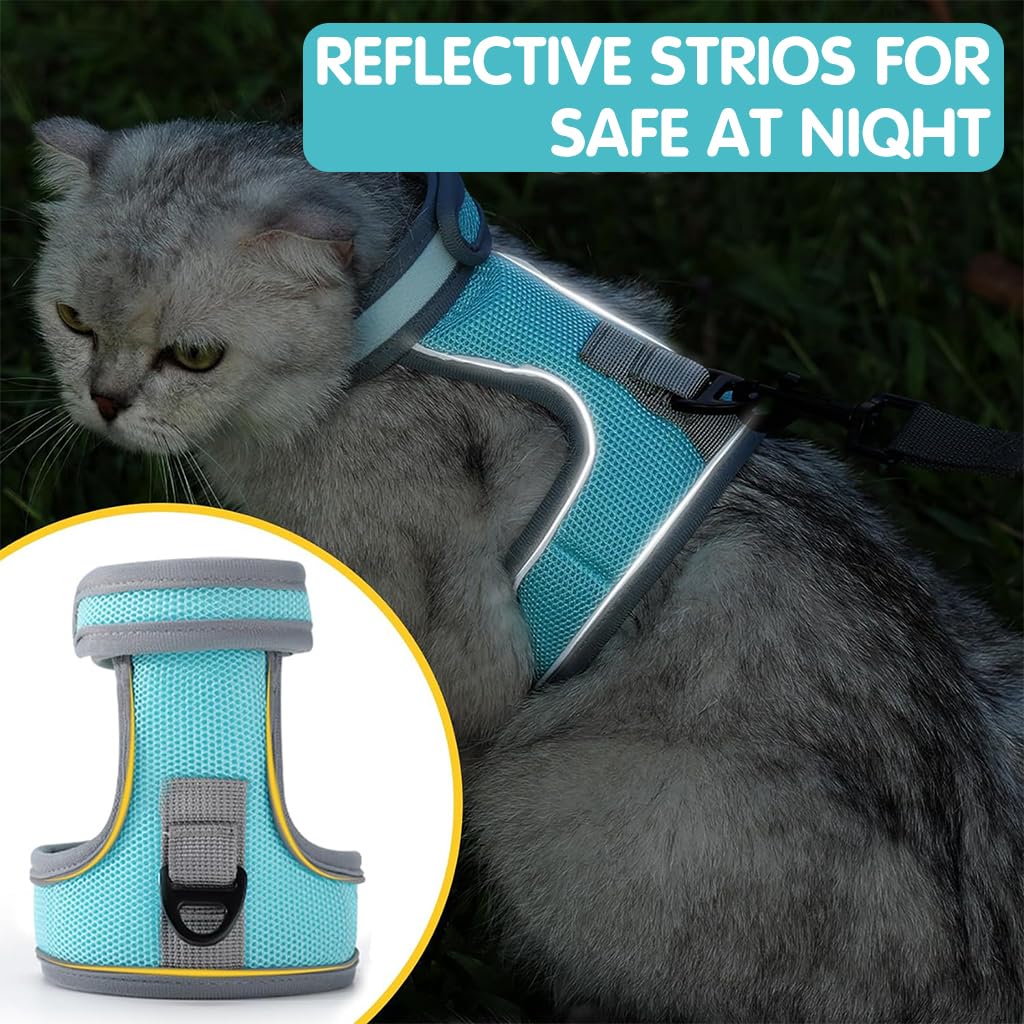 Qpets Cat Vest Harness & Nylon Webbing Leash Set Outdoor Anti-Escape Pet Harness Walking Harness Safety Reflective Strip Cat Harness Breathable All Season Use Cat Vest Harness, Size S