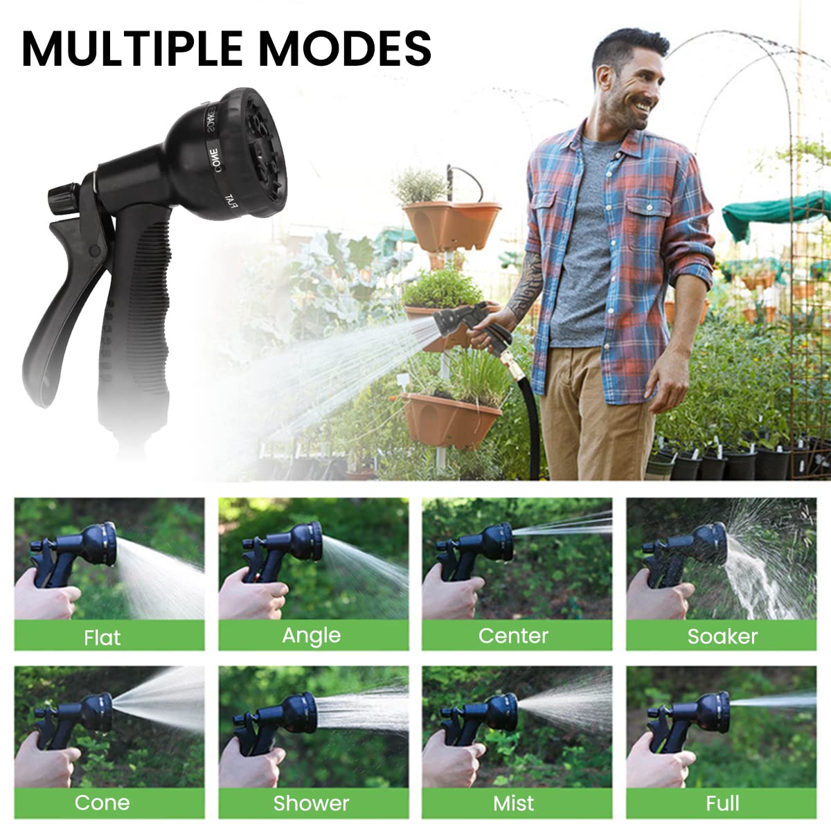 HASTHIP 15m/50ft Garden Hose with Pure Brass Spray Nozzle, Heavy Duty Expandable Garden Hose with 8 Function Nozzle and 3/4