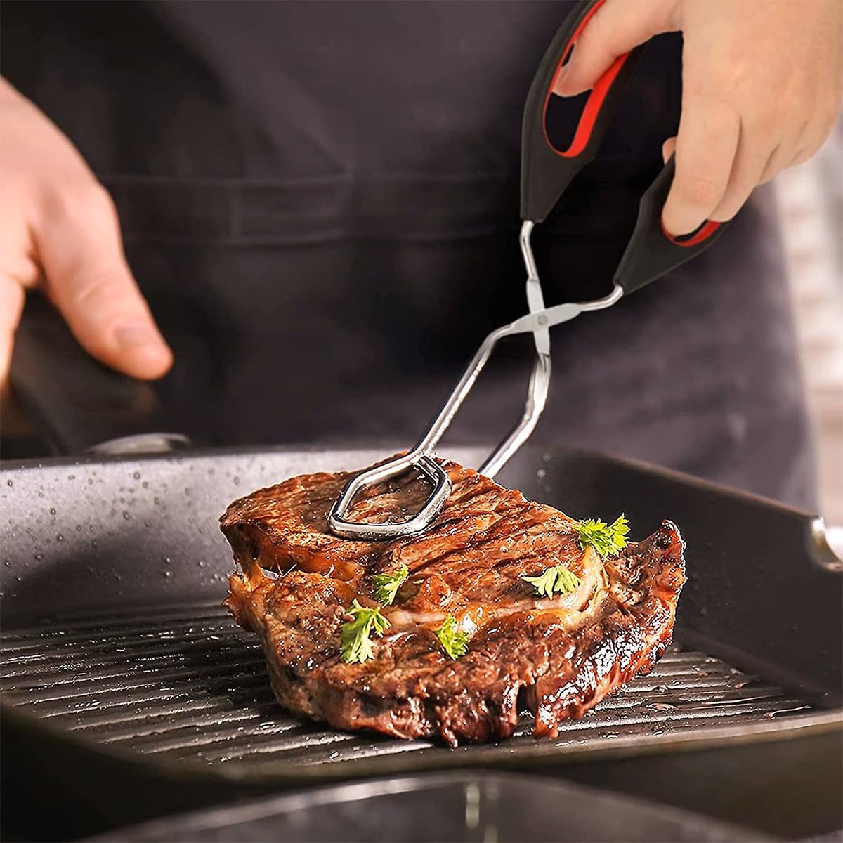 HASTHIP 2 Pcs Stainless Steel Kitchen Tongs for Kitchen, Barbeque, Grilling, Frying 12.9 Inches - Scissor Food Tongs 230°C Heat-Resistant