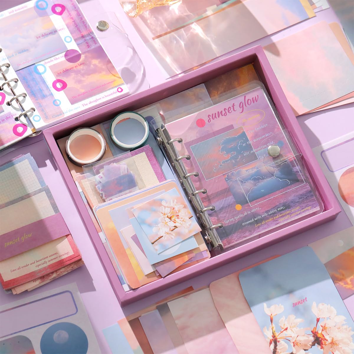 HASTHIP 150Pcs Journal Kit, Journaling Kit Journal Stickers Journal Supplies, Scrapbook Stickers Pack For Art Journaling Bullet Junk Journal Planners,Diy Decoration Paper Craft Kits(Sunset Glow),Pink