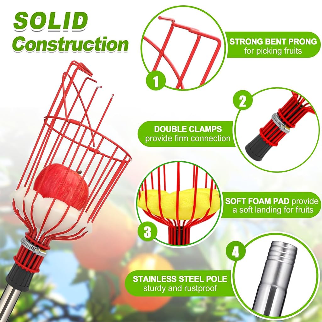 HASTHIP 320cm Fruit Picker with Basket and Telescopic Pole, Fruit Plucker for Coconut, Mango and More, Easy to Use Fruits Catcher Tree Picker