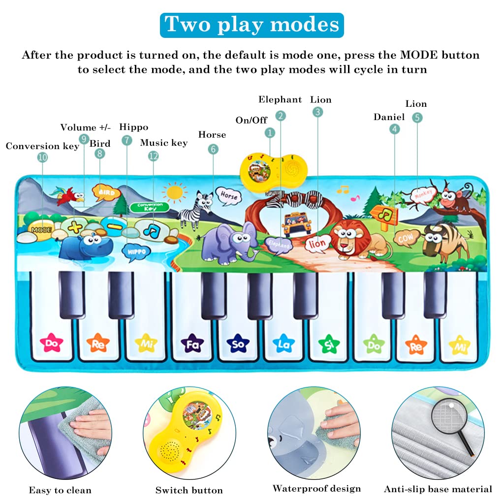 PATPAT Musical Mat for Kids,Large Size Musical Mat Piano Keyboard Play Mat Floor Music Mat for Toddlers, Early Educational Toys Musical Toys Gift Kids Toys for Boys Girls 3+ Year (59x24inch)
