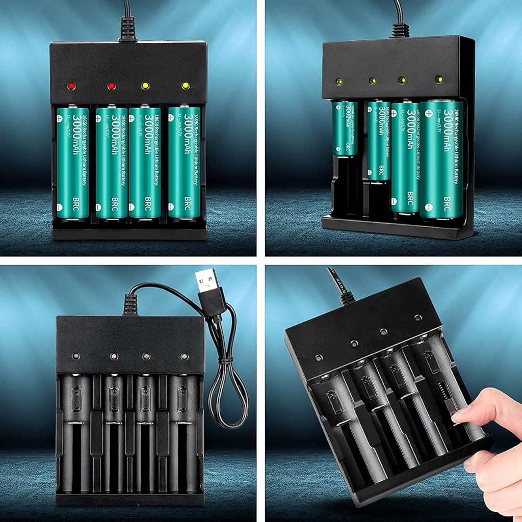 Verilux® 18650 Battery Charger, 3.7 Volt Rechargeable Battery Charger, 4 Bay Lithium Ion Battery Charger 26650 21700 18650 10400 14500 16340 16650 18500 (Only USB Charger)