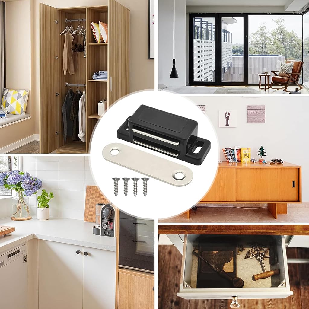 HASTHIP 12 Pack Cabinet Magnet Latch, Best for Cabinet Doors, Cupboards, Drawers and Shutters, Cabinet Magnetic Latch Easy Install, Magnetic Cabinet Catch Screws Included (Black)