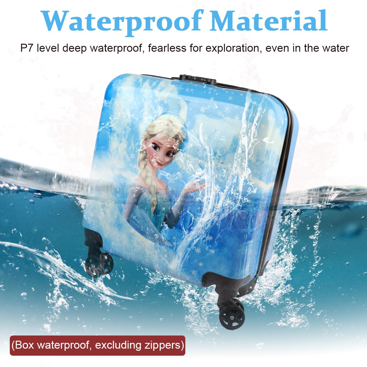 PALAY Kids Travel Luggage 20'' Wheeled Luggage with Combination Password Lock Sturdy PC Travel Suitcase Cute Cartoon Elsa Carry-on Wheeled Luggage Travel Roller Luggage School Gift for Students