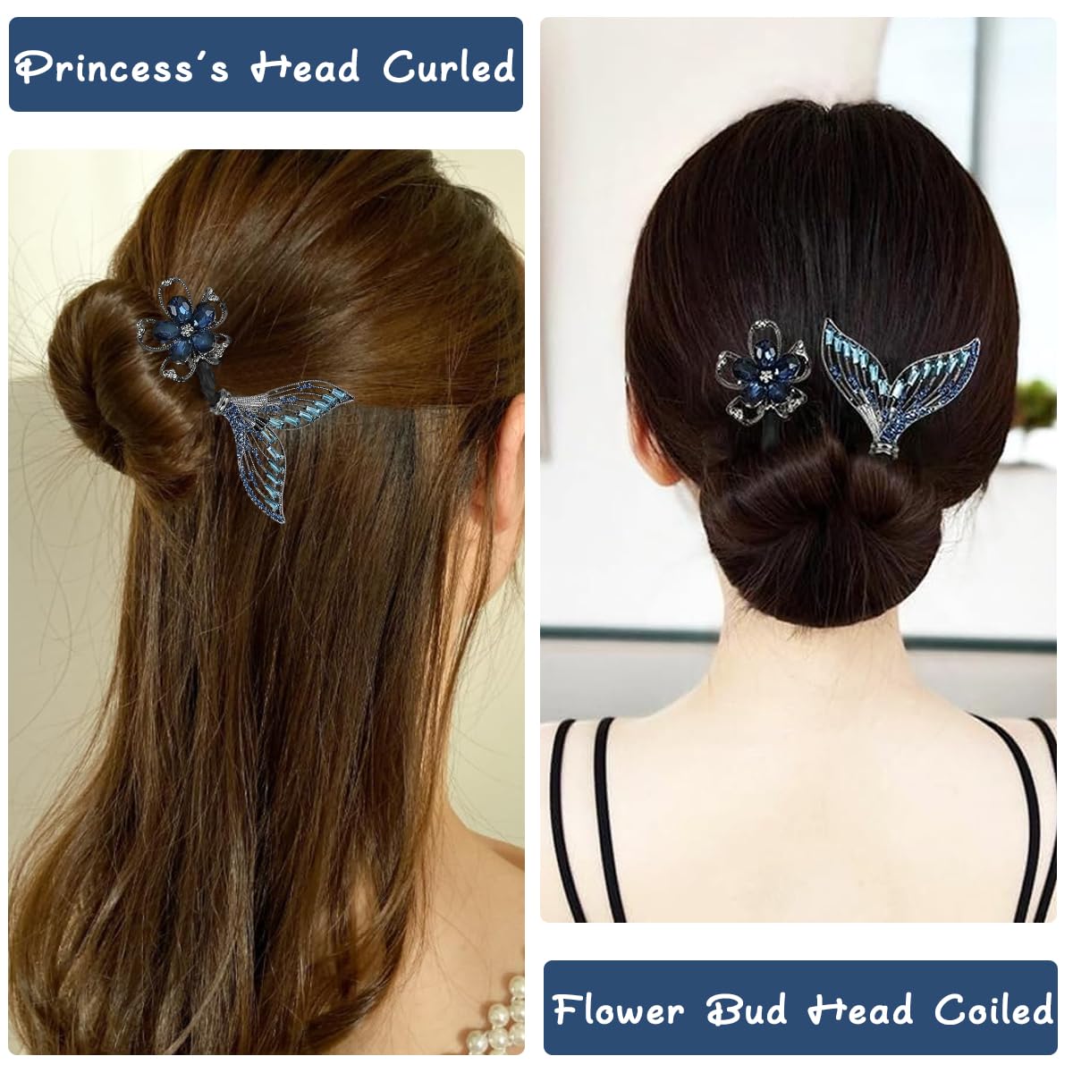 PALAY Magic Hair Bun Maker for Hair Mermaid Tail Rhinestone Hair Bun Shaper Elegant Floral Hairstyle Twist Hair Bun Accessories for Women & Girls Daily, Party, Wedding