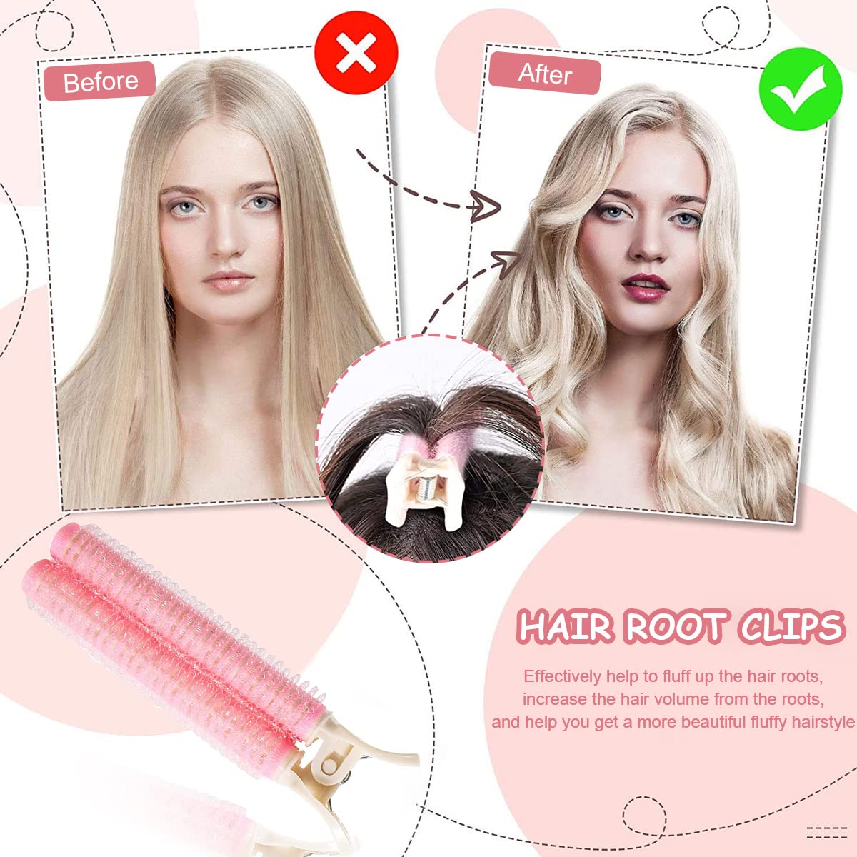 HASTHIP Blue 4Pcs Volumizing Root Clip Hair Curler Rollers | Instant Bang Heatless Hair Curling Styling Tools for Women & Girls Long & Short Hair, DIY Hairdressing