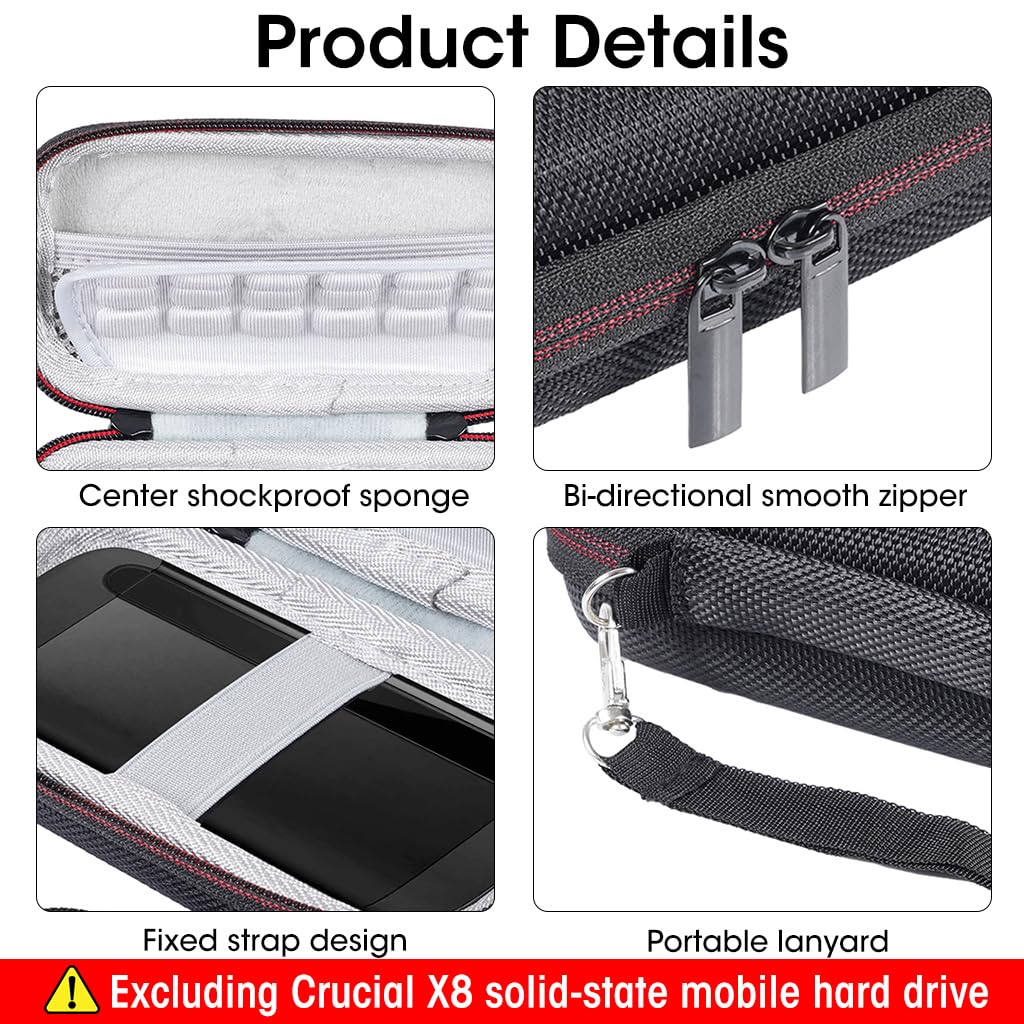 Verilux Hard Drive Storage Bag for SanDisk 500GB/ 250GB/ 1TB/ 2TB/ 4TB Portable SSD- SDSSDE61/ SDSSDE60-Black (Black SSD Crucial X8)