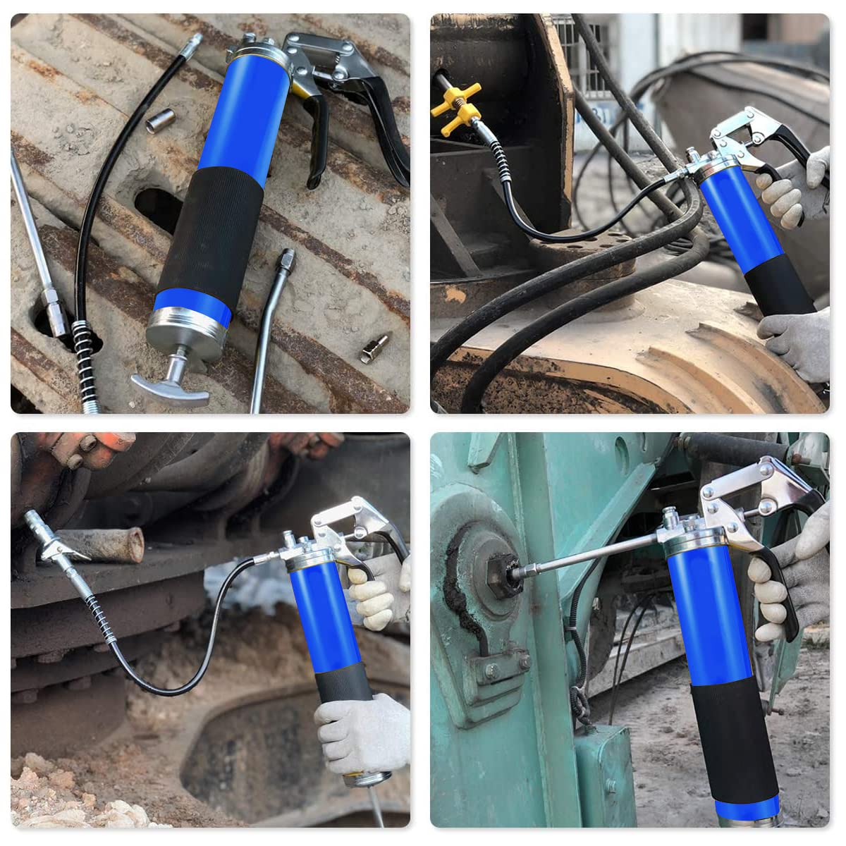 STHIRA Grease Gun, Heavy Duty Pistol Grip Grease Gun with 4 Flexible Hoses, High Performance Grease Gun Air Grease Gun Nozzle Mini Gun Grease Air Gun with Reinforced Flex Hose Spring Guard Working Coupler
