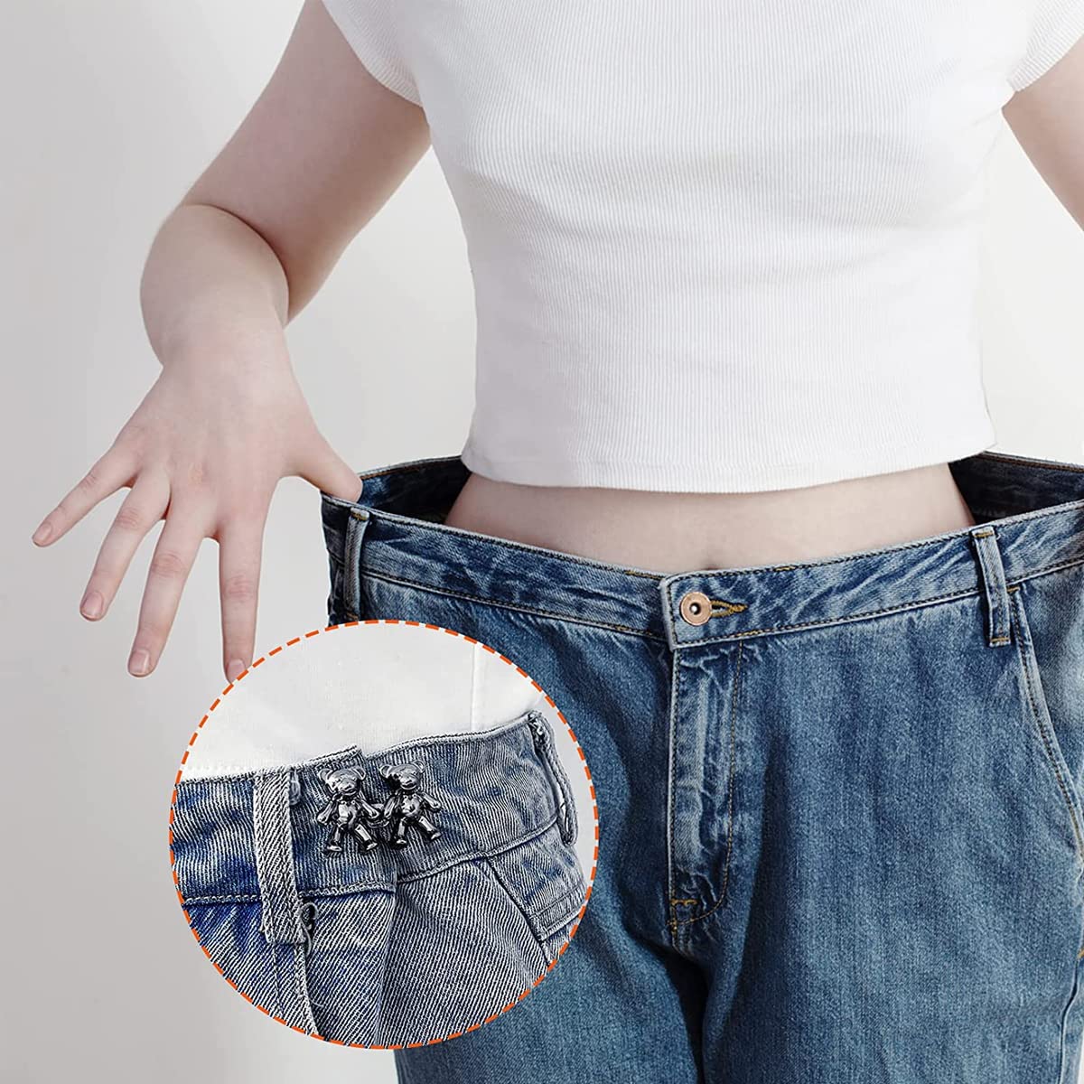 SANNIDHI 8 Pairs Detachable Jeans Button Cute Bear Button Pins for Jeans, No Sew Instant Adjustable Waist Buckle Loose Jeans Waist Adjuster Tightener for Skirt Pants