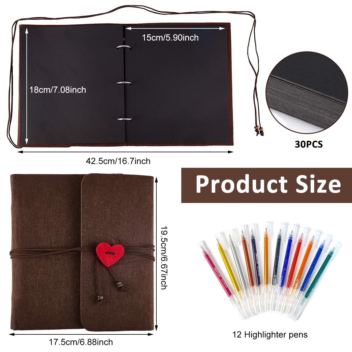 HASTHIP DIY Photo Album 60 Pages with Color Stickers, Metallic Pen, Red Heart Closure, Felt Cover for Family, Graduations, Weddings, Scrapbooking, Memory Keeping